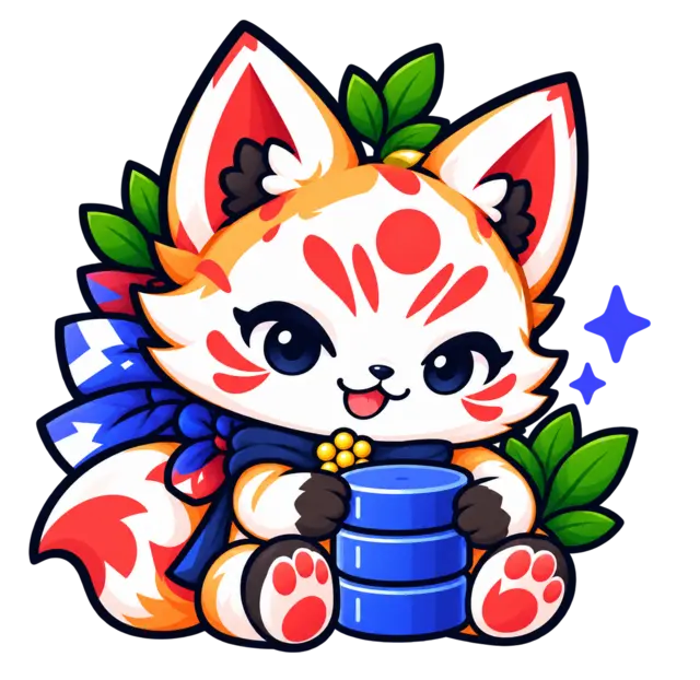 The Miso fox hugging a blue database cylinder